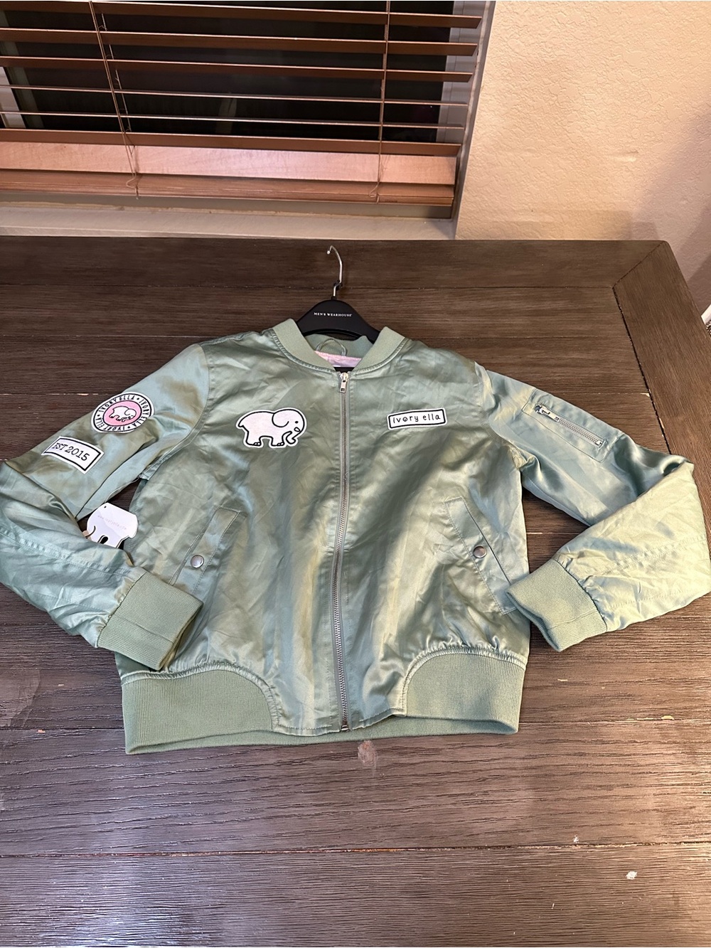 Ivory Ella satin sage green bomber jacket NWT! Sz Med